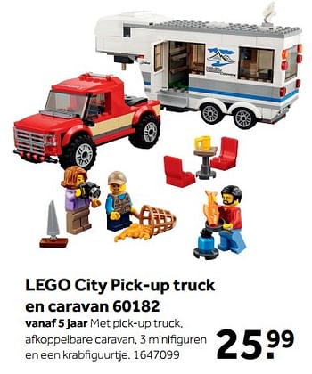 Promotions Lego city pick-up truck en caravan 60182 - Lego - Valide de 08/10/2018 à 09/12/2018 chez Intertoys