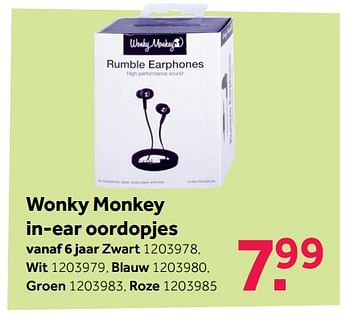 Promoties Wonky monkey in-ear oordopjes - WONKY MONKY - Geldig van 08/10/2018 tot 09/12/2018 bij Intertoys