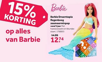 Promoties Barbie dreamtopia regenboog zeemeerminpop - Mattel - Geldig van 15/10/2018 tot 04/11/2018 bij Intertoys
