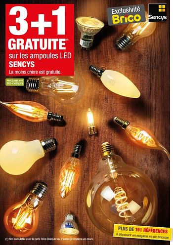 Promotions 3+1 gratuite sur les ampoules led sencys - Sencys - Valide de 24/10/2018 à 12/11/2018 chez Brico