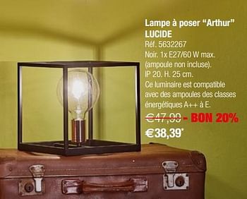 Promotions Lampe à poser arthur lucide - Lucide - Valide de 24/10/2018 à 12/11/2018 chez Brico