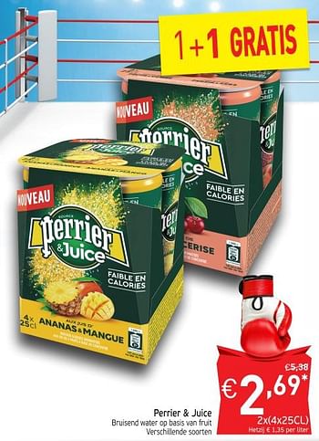 Promoties Perrier + juice bruisend water op basis van fruit - Perrier - Geldig van 23/10/2018 tot 28/10/2018 bij Intermarche