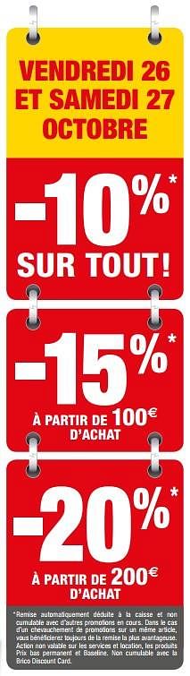 Promotions Vendredi 26 et samedi 27 octobre -10% - Produit maison - Brico - Valide de 24/10/2018 à 12/11/2018 chez Brico