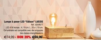 Promotions Lampe à poser led edison lucide - Lucide - Valide de 24/10/2018 à 12/11/2018 chez Brico