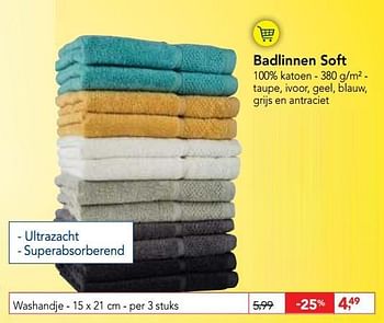 Promotions Badlinnen soft washandje - Produit maison - Makro - Valide de 24/10/2018 à 06/11/2018 chez Makro