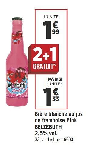 Promoties Bière blanche au jus de framboise pink belzebuth - Belzebuth - Geldig van 16/10/2018 tot 28/10/2018 bij Géant Casino
