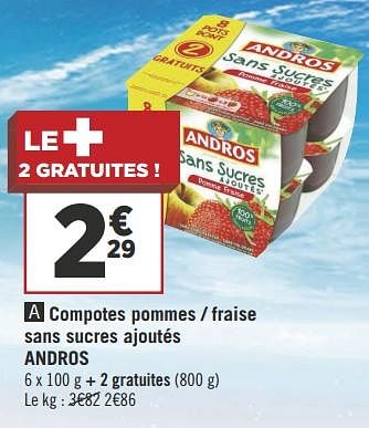 Promotions Compotes pommes - fraise sans sucres ajoutés andros - Andros - Valide de 16/10/2018 à 28/10/2018 chez Géant Casino