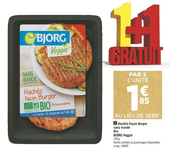 Promotions Hachés façon burger sans viande bio bjorg veggie - Bjorg - Valide de 16/10/2018 à 28/10/2018 chez Géant Casino