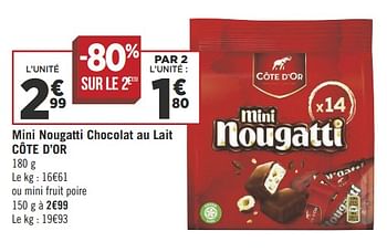 Promoties Mini nougatti chocolat au lait côte d`or - Cote D'Or - Geldig van 16/10/2018 tot 28/10/2018 bij Géant Casino