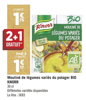 Promotions Mouliné de légumes variés du potager bio knorr - Knorr - Valide de 16/10/2018 à 28/10/2018 chez Géant Casino