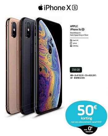 Promoties Apple iphone xs 256 gb - Apple - Geldig van 17/10/2018 tot 17/11/2018 bij Base