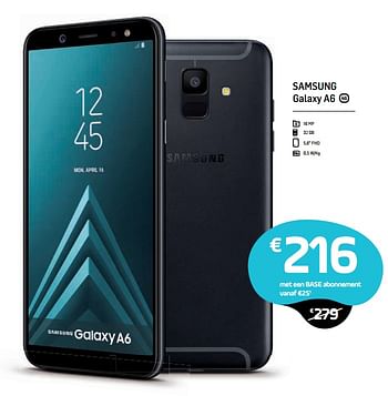 Promoties Samsung galaxy a6 - Samsung - Geldig van 17/10/2018 tot 17/11/2018 bij Base