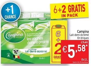 Promoties Campina lait demi-écrémé - Campina - Geldig van 23/10/2018 tot 28/10/2018 bij Intermarche