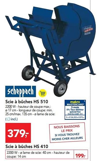 Promotions Scheppach scie à bûches hs 510 - Scheppach - Valide de 24/10/2018 à 06/11/2018 chez Makro