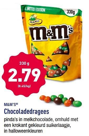 Promoties Chocoladedragees - M&M 's - Geldig van 22/10/2018 tot 27/10/2018 bij Aldi