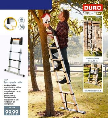 Voorbijganger Kaliber De schuld geven Duro Telescopische ladder - Promotie bij Aldi