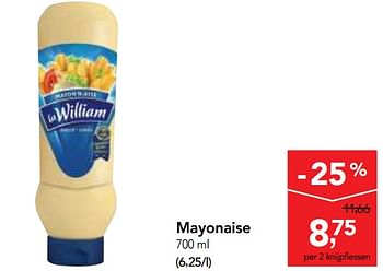 Promoties Mayonaise - La William - Geldig van 24/10/2018 tot 06/11/2018 bij Makro