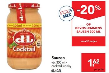 Promotions Sauzen cocktail whisky - Devos Lemmens - Valide de 24/10/2018 à 06/11/2018 chez Makro