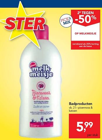 Promoties Badproducten pioenroos + katoen - Melkmeisje - Geldig van 24/10/2018 tot 06/11/2018 bij Makro