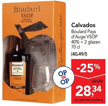 Promoties Calvados boulard pays d`auge vsop 40% + 2 glazen - Boulard - Geldig van 24/10/2018 tot 06/11/2018 bij Makro