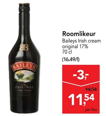 Promoties Roomlikeur baileys irish cream original 17% - Baileys - Geldig van 24/10/2018 tot 06/11/2018 bij Makro
