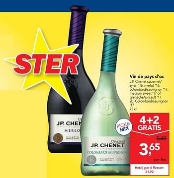 Promoties Vin de pays d`oc j.p. chenet cabernet - Rode wijnen - Geldig van 24/10/2018 tot 06/11/2018 bij Makro