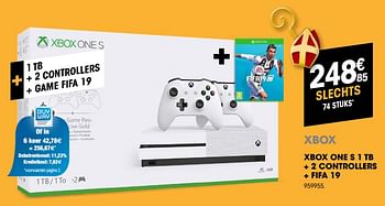 Promoties Xbox one s 1 tb + 2 controllers + fifa 19 - Microsoft - Geldig van 24/10/2018 tot 14/11/2018 bij Electro Depot