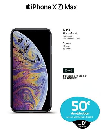 Promotions Apple iphone xs 256 gb - Apple - Valide de 17/10/2018 à 17/11/2018 chez Base