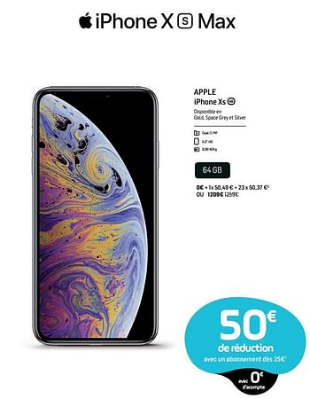 Promotions Apple iphone xs 64 gb - Apple - Valide de 17/10/2018 à 17/11/2018 chez Base