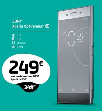 Promotions Sony xperia xz premium - Sony Ericsson - Valide de 17/10/2018 à 17/11/2018 chez Base