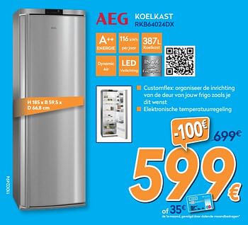Promoties Aeg koelkast rkb64024dx - AEG - Geldig van 24/10/2018 tot 24/11/2018 bij Krefel