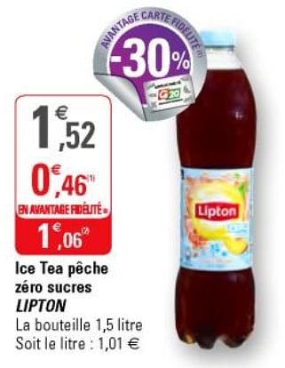 Promoties Ice tea pêche zéro sucres lipton - Lipton - Geldig van 17/10/2018 tot 28/10/2018 bij G20