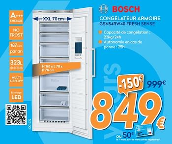 Promotions Bosch congélateur armoire gsn54rw40 fresh sense - Bosch - Valide de 24/10/2018 à 24/11/2018 chez Krefel