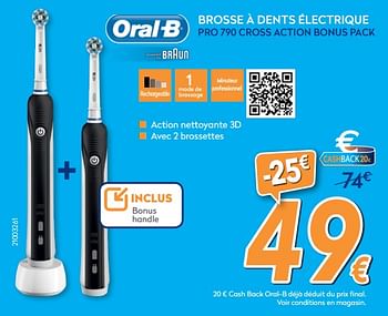 Promoties Oral-b brosse à dents électrique pro 790 cross action bonus pack - Oral-B - Geldig van 24/10/2018 tot 24/11/2018 bij Krefel