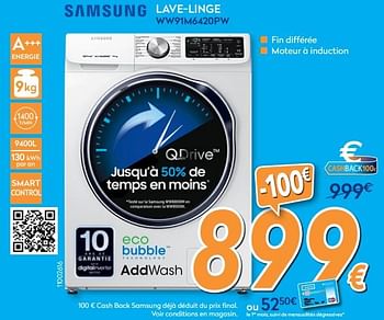 Promotions Samsung lave-linge ww91m6420pw - Samsung - Valide de 24/10/2018 à 24/11/2018 chez Krefel