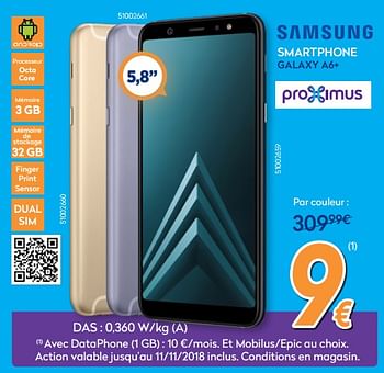 Promotions Samsung smartphone galaxy a6+ - Samsung - Valide de 24/10/2018 à 24/11/2018 chez Krefel