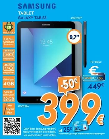 Promotions Samsung tablet galaxy tab s3 - Samsung - Valide de 24/10/2018 à 24/11/2018 chez Krefel