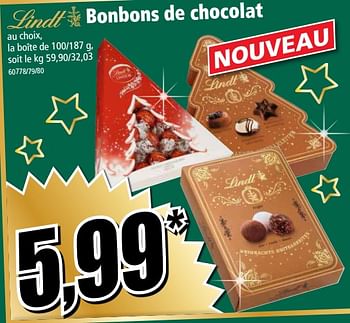 Promoties Bonbons de chocolat - Lindt - Geldig van 24/10/2018 tot 30/10/2018 bij Norma
