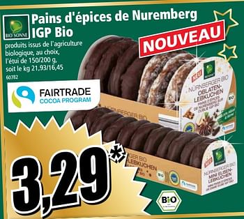 Promotions Pains d`épices de nuremberg igp bio - Bio Sonne - Valide de 24/10/2018 à 30/10/2018 chez Norma