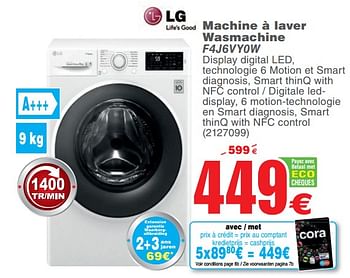 Promoties Lg machine à laver wasmachine f4j6vy0w - LG - Geldig van 23/10/2018 tot 05/11/2018 bij Cora