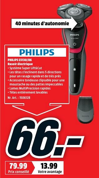 Promoties Philips s5130-06 rasoir électrique - Philips - Geldig van 22/10/2018 tot 28/10/2018 bij Media Markt