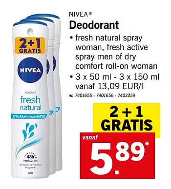 Promoties Deodorant - Nivea - Geldig van 29/10/2018 tot 03/11/2018 bij Lidl
