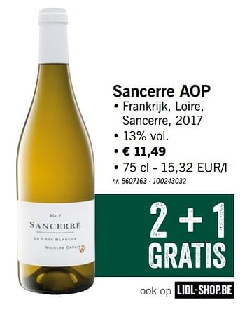 Promotions Sancerre aop - Vins blancs - Valide de 29/10/2018 à 03/11/2018 chez Lidl