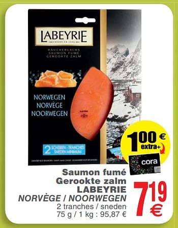 Promoties Saumon fumé gerookte zalm labeyrie norvège - noorwegen - Labeyrie - Geldig van 23/10/2018 tot 29/10/2018 bij Cora