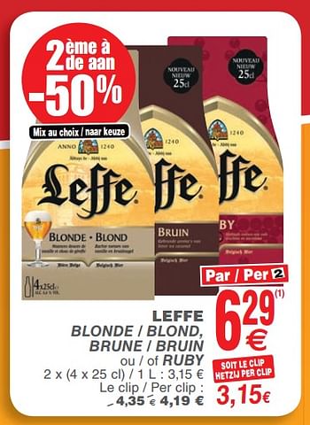 Promoties Leffe blonde - blond, brune - bruin ou - of ruby - Leffe - Geldig van 23/10/2018 tot 29/10/2018 bij Cora