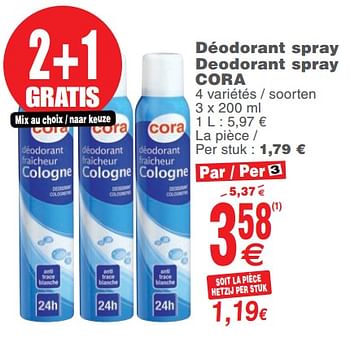 Promoties Déodorant spray deodorant spray - Huismerk - Cora - Geldig van 23/10/2018 tot 29/10/2018 bij Cora