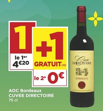 Promotions Aoc bordeaux cuvee directoire - Vins rouges - Valide de 23/10/2018 à 04/11/2018 chez Super Casino