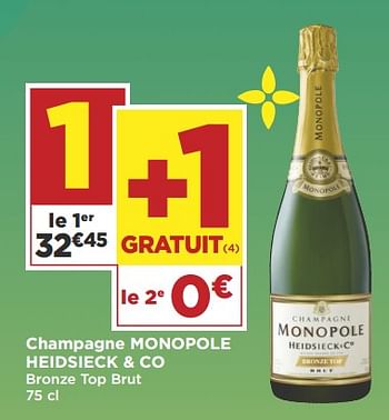 Promotions Champagne monopole heidsieck + co - Champagne - Valide de 23/10/2018 à 04/11/2018 chez Super Casino