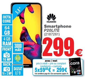 Promoties Huawei smartphone p20 lite - Huawei - Geldig van 23/10/2018 tot 05/11/2018 bij Cora