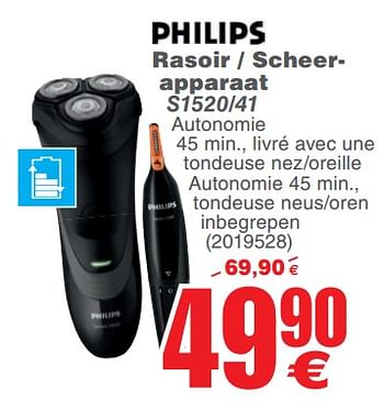 Promoties Philips rasoir - scheerapparaat s1520-41 - Philips - Geldig van 23/10/2018 tot 05/11/2018 bij Cora